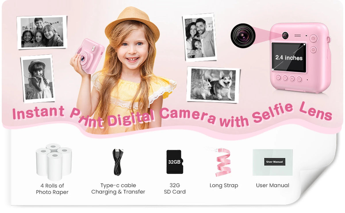 Songdian Kindercamera met Directe Print DC506 - Blauw - 48 MP - Dubbele Camera - LED-flitser - Ook als Webcam