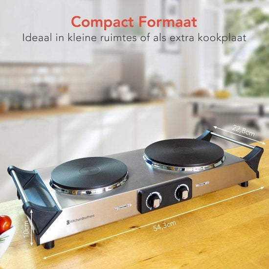 KitchenBrothers Elektrische Kookplaat - 2 Pits - 2500W - RVS