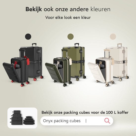 ONYX 2-delige Kofferset - Handbagage met voorvak en Check-in koffer - 35L/100 L - TSA slot - Lichtgewicht Trolley - Aluminium sluiting - Zwart