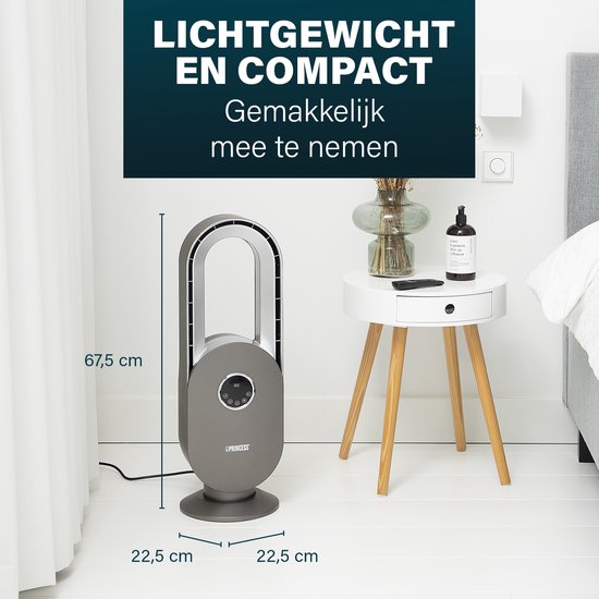 Bladloze Ventilator – 45 W – Oscillerend – Timer 15 U – LED Display – Afstandsbediening – Stil & Krachtig – Princess 351500 – Wit