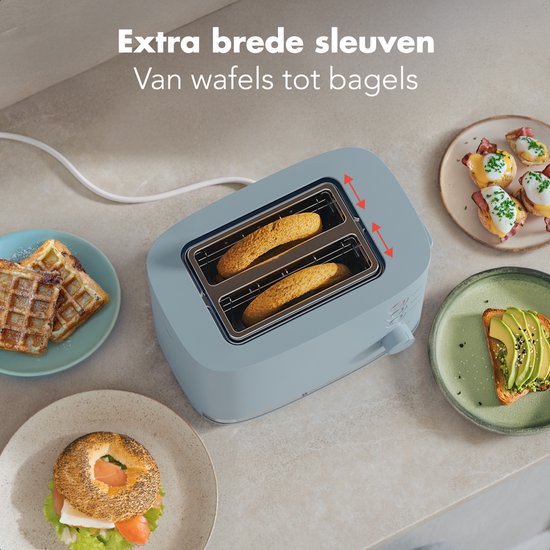 KitchenBrothers Broodrooster - Toaster - 6 Instelbare Warmteniveaus - 2 Extra Brede Sleuven - 870W - Pastel Blauw