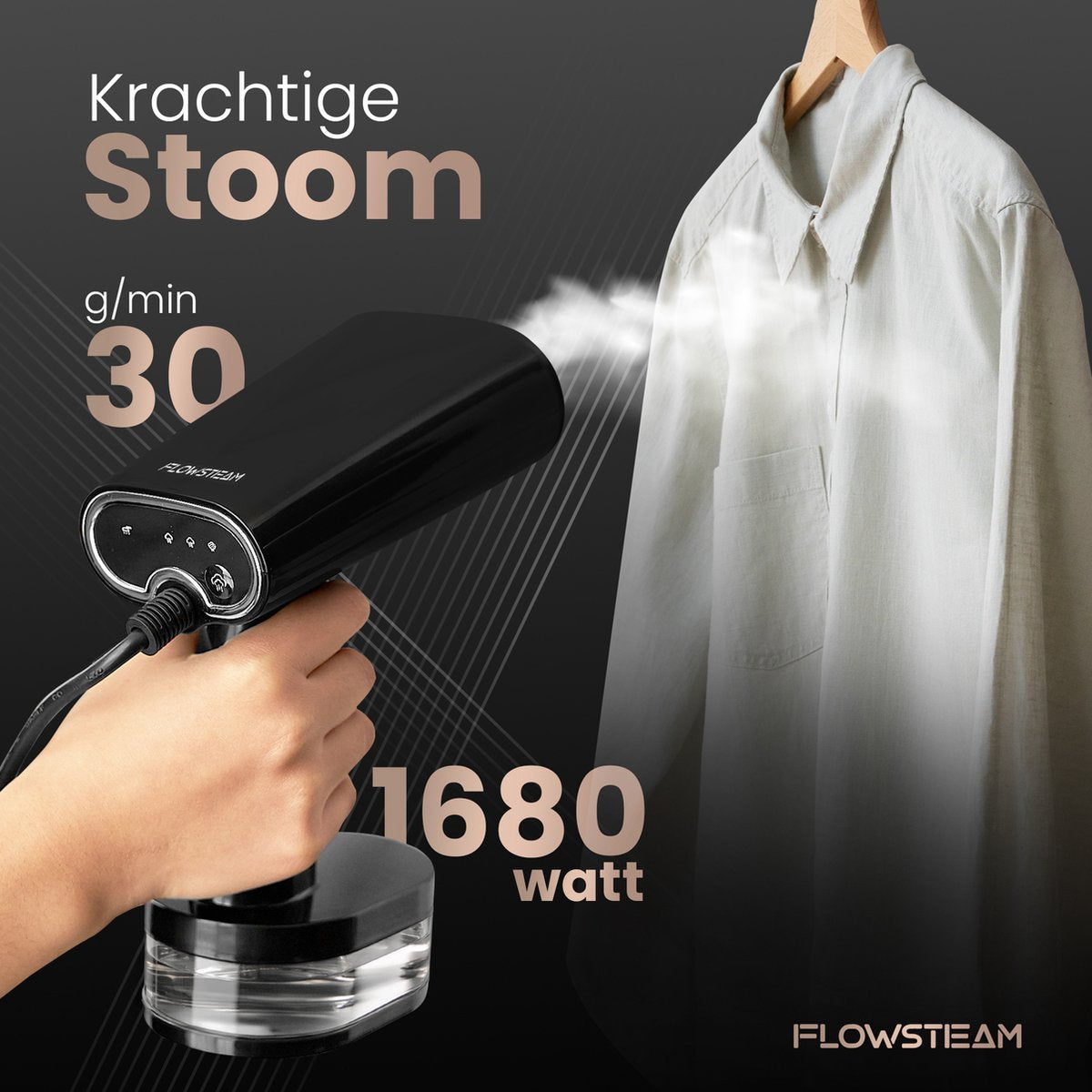 FLOWSTEAM® Luxe Kledingstomer - Handstomer - Stoomapparaat Kleding - Matte Black Edition