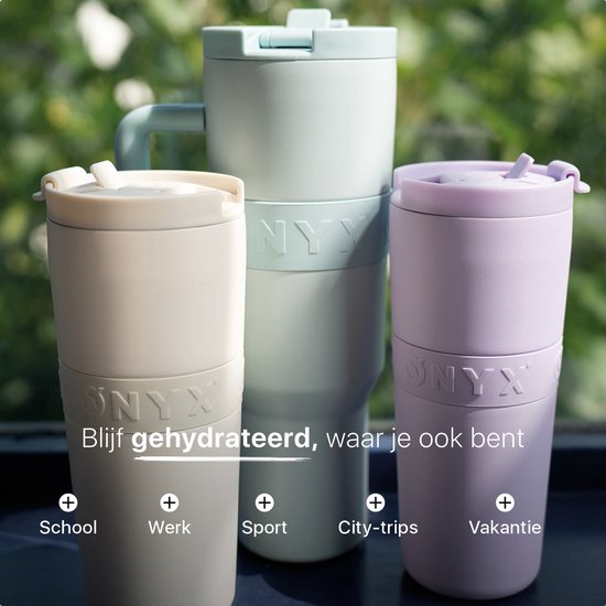 ONYX Drinkfles met Rietje 700ML - Waterfles voor Kinderen & Volwassenen - Thermosbeker RVS Travel Mug - Motiverende Drinkbus - Drinkbeker voor School - Pastel Blue