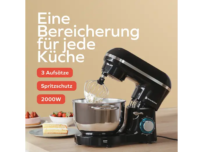 KitchenBrothers KB694 Keukenmachine 6,2L - 2000W - 6 Snelheden/Pulse - Zwart