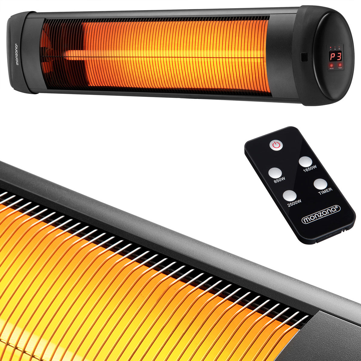 Monzana Infraroodstraler 2500W - Incl. Afstandsbediening – Zwart