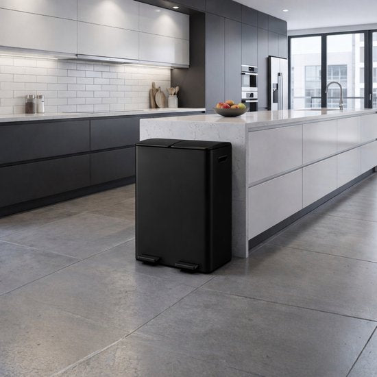 Bayt Prullenbak - Prullenbak 60 Liter (2x30) - Vuilnisbak 60 Liter - Pedaalemmer 60 Liter - Prullenbak Afvalscheiding - Prullenbak 2 Vakken - Afvalbak - RVS - Zwart