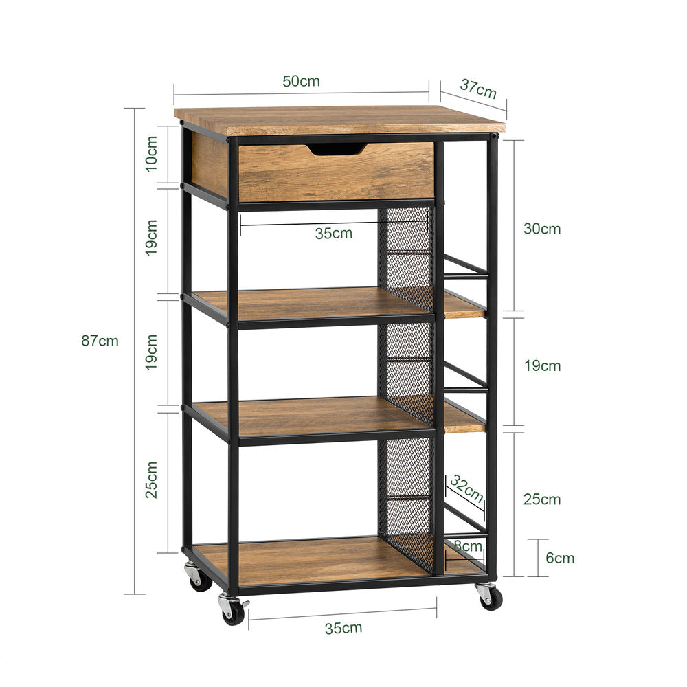 SoBuy FKW99-N Serveerwagen - 6 Planken & 1 Lade - 50x37x87 cm - Zwart/Hout
