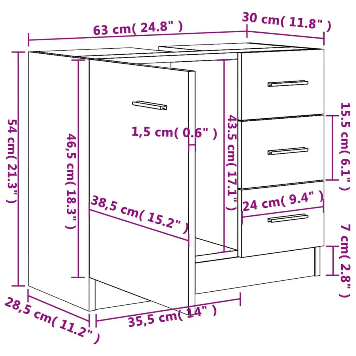 vidaXL Wastafeleubel en Badkamermeubel 63x30x54 cm – Wit – Houtcomposiet