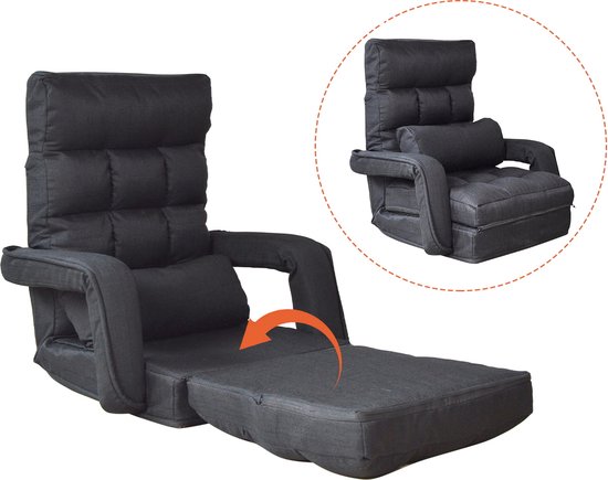 VDD Gaming - Loungestoel - Uitklapbaar tot een ligstoel - Zwart -71x51x50cm