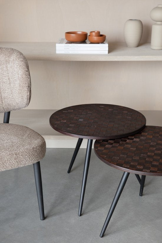 Housecraft Living Webster Bijzettafel Rond Teak Hout Bruin - Set van 2