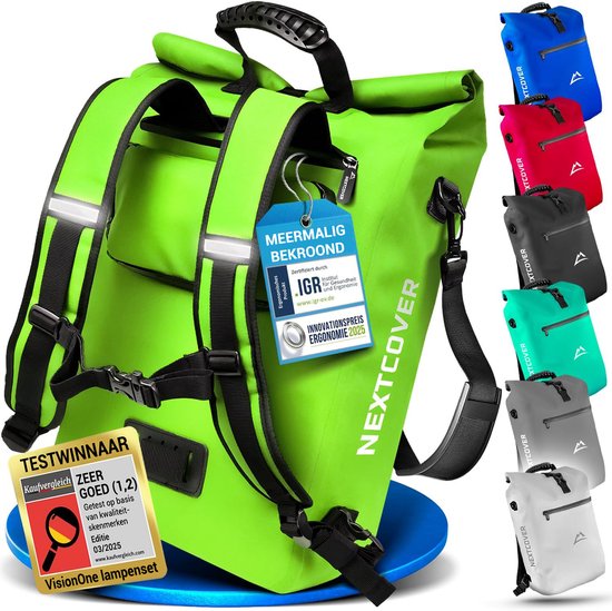 Nextcover 3in1 Fietstas Enkel voor Bagagedrager [PVC vrij] | Waterdichte Fietstas, Rugzak en Schoudertas 25L | Ideaal voor Laptop en Wekelijkse Aankopen | Fiets Tas Enkele | Fietstassen