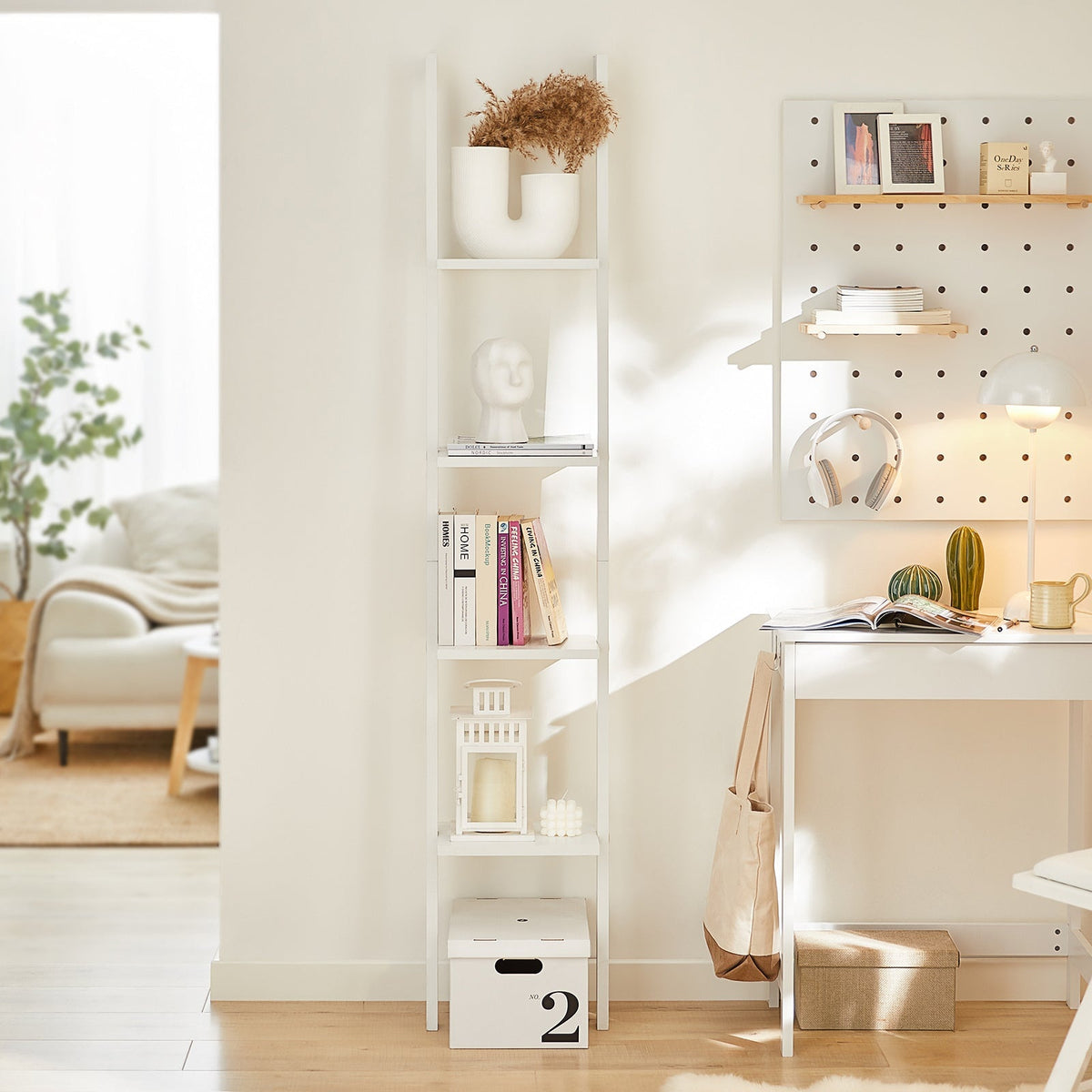 SoBuy Ladderkast - 4 Planken - 33x180x23 cm - Wit