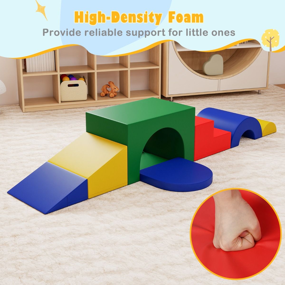coast 7-delige zachte klimblokset voor peuters – kleurrijke speelgym van PU-leer met schuim, 40×40×25 cm en 60×40×38 cm