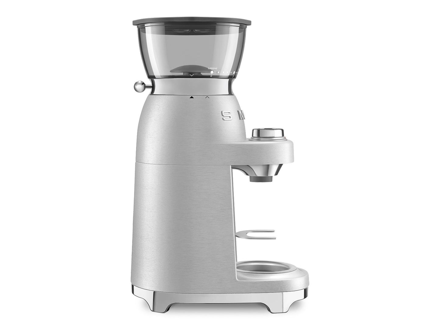 Smeg Aluminium Koffiemolen CGF02SSEU – Conische Maalschijf Met 50 Maalniveaus – Zilver / RVS