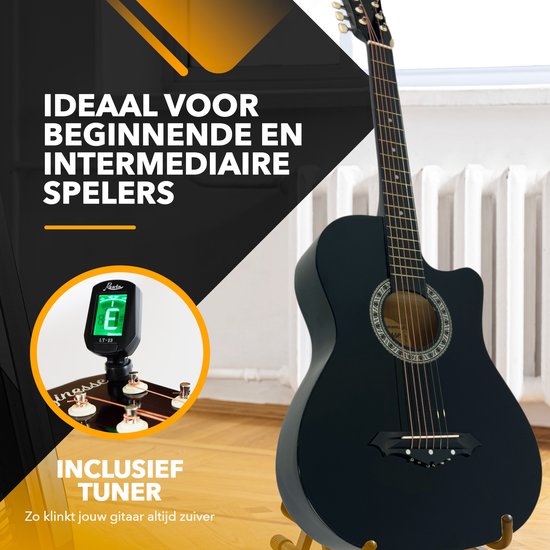 Finesse Akoestische Gitaar - met Videocursus - Western Gitaar - Gitaar Kind & Volwassenen - Zwart
