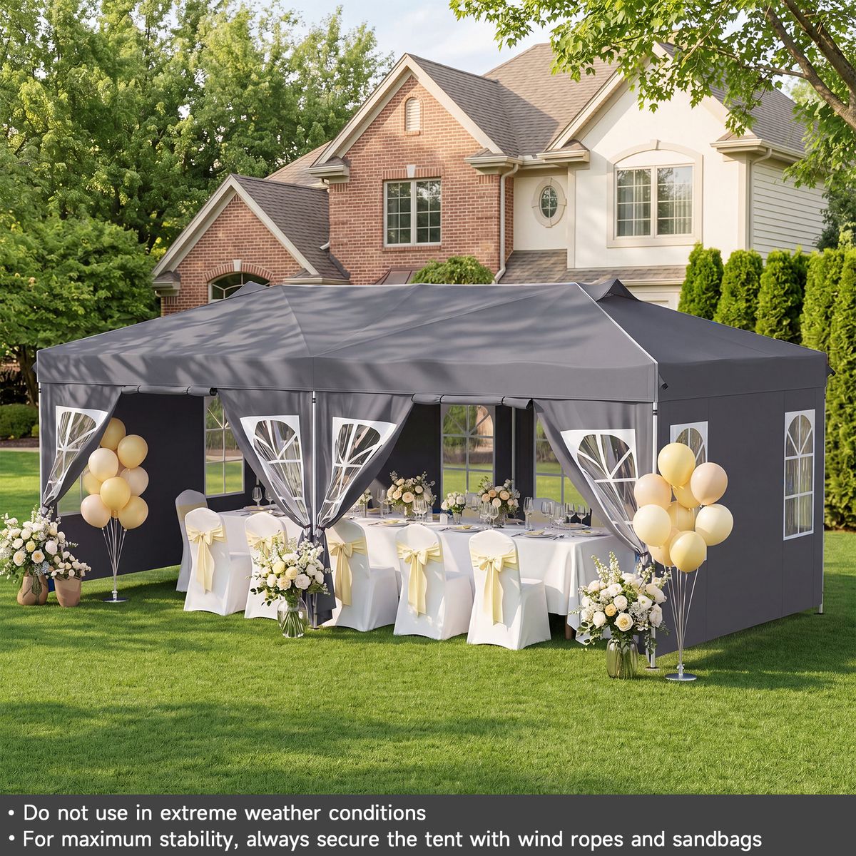 Coast Pop-up Partytent - Hoogteverstelbaar met 6 zijwanden en ramen - Grijs 3x6 meter