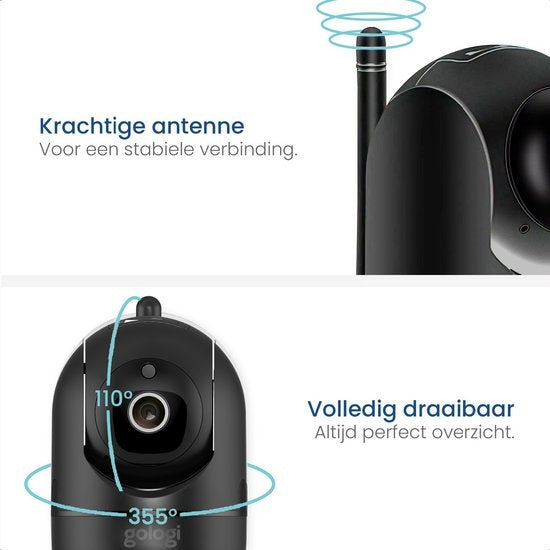 Gologi Huisdiercamera met App - Hondencamera - Pet camera - Beveiligingscamera - Security camera - Voor alle huisdieren - Met wifi - Zwart