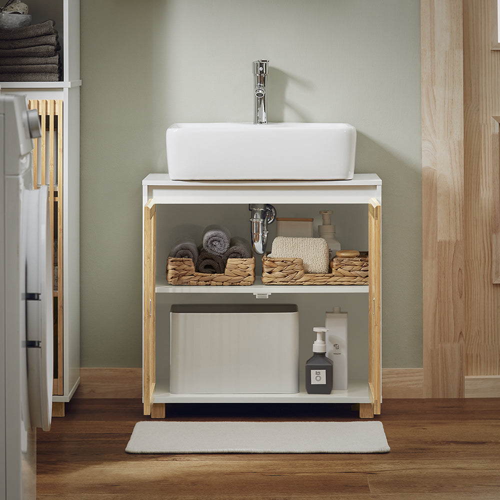 SoBuy BZR125-W Wastafel Onderkast - Wit - 2 Deuren - 60x33x60cm
