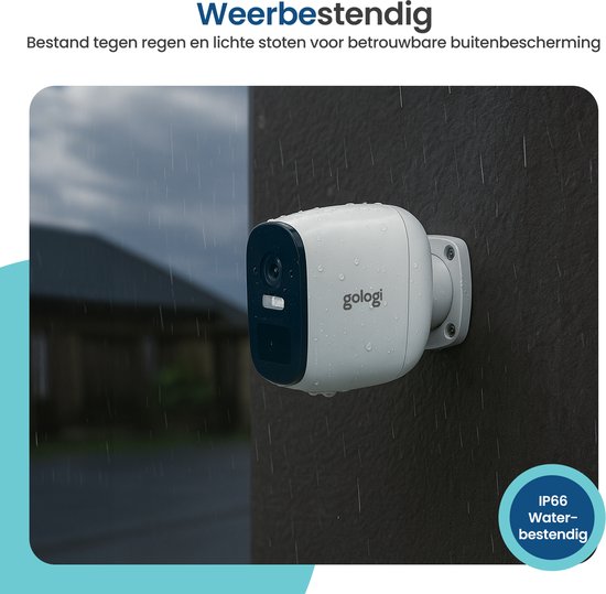 Gologi Draadloze Beveiligingscamera voor Buiten en Binnen - Bewakingscamera met Accu 5200 mAh - USB-C Oplaadbaar - Nachtzicht - Bewegingsdetectie - Magnetische Montage - 4MP HD Camera WiFi met App - Beveiligingscamera - Wit