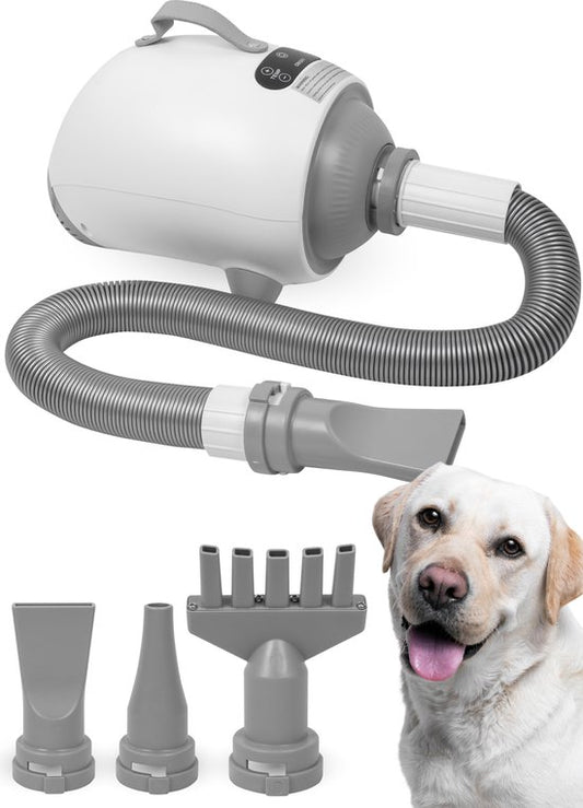 Nuvance - Hondenfohn - Waterblazer Hond - 2100W - met 3 Opzetstukken - Honden Droger - Waterblazer voor Honden - Verstelbaar Vermogen - Honden Fohn - Wit