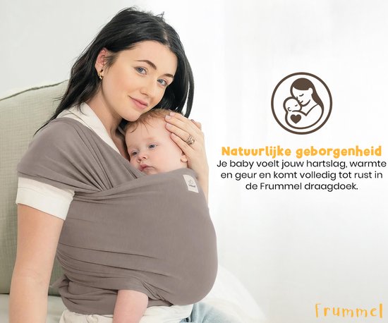 Frummel Baby Draagdoek Taupe - Draagzak - Baby Wrap - Baby carrier - Draagdoek baby - Baby 0-36 maanden - Newborn