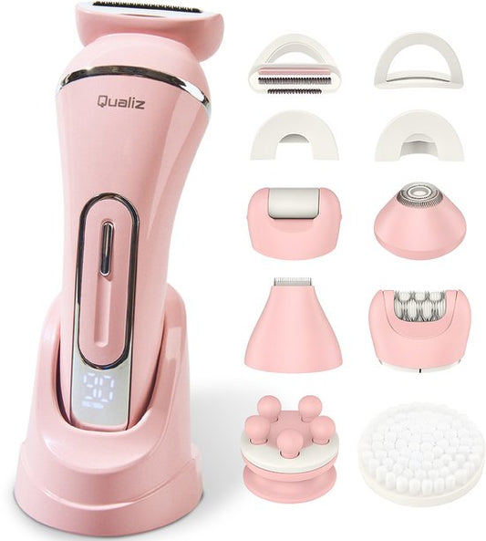7 in 1 Ladyshave - Epileerapparaat Dames - IPX 7 Waterdicht - Oplaadbaar - Bikinitrimmer - Scheerapparaat Vrouw Intiem - Ladyshaves voor Vrouwen - Epilator - Trimmer Vrouw - Qualiz®