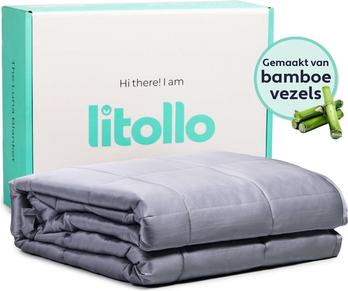 Litollo Bamboe Verzwaringsdeken 8 kg - Weighted blanket 150x200 cm - Grijs Zwaartedeken eenpersoons - Verzwaringsdekens te gebruiken met eigen dekbedovertrek - Verzwaarde deken - 4 seizoenen - Gewichtsdeken
