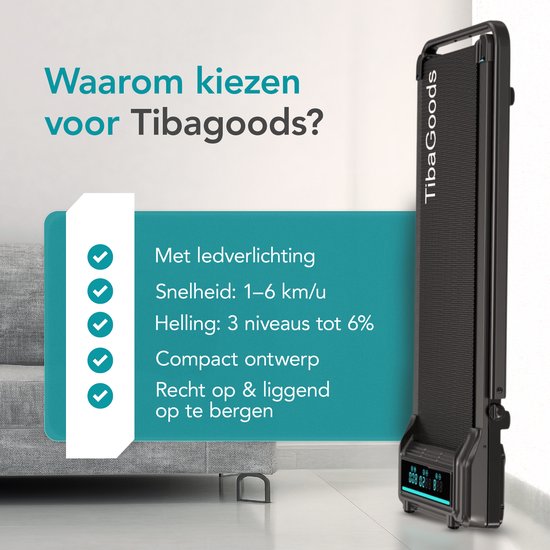 TibaGoods Loopband Inklapbaar - 1 t/m 6 km/u - Hardloopband voor thuis - Walking pad - Hometrainer - Hellingsfunctie 6% - Treadmill - Wandelband - Sport - Hardlopen - Voor onder het bureau
