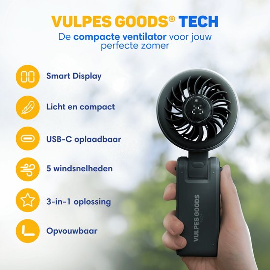 Vulpes Goods® Tech – Handventilator PRO 3in1 – USB Oplaadbaar & Draagbaar – Nekventilator – 14u Koeling