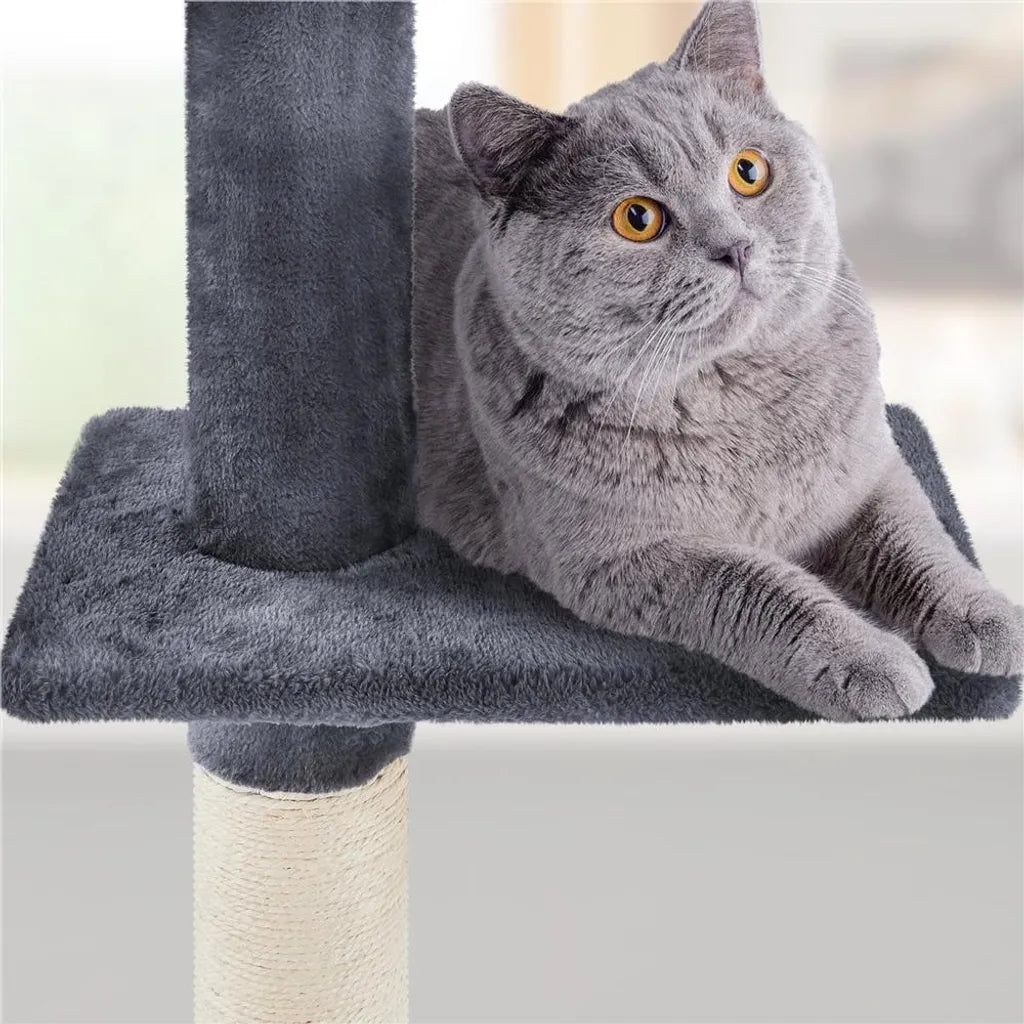 Yaheetech Plafond Krabpaal 226-265,5 cm - Donkergrijs - Verstelbare Kattenboom met 5 Niveaus