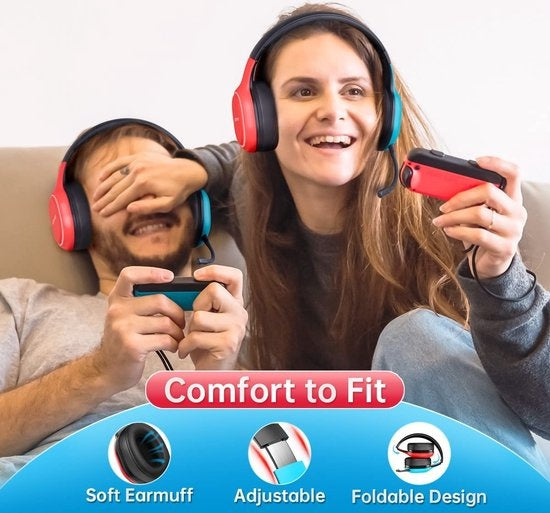 Kofire UT-01 2.4GHz Draadloze Gaming Headset - Bluetooth Over-ear koptelefoon met microfoon - Multi platform - Rood blauw