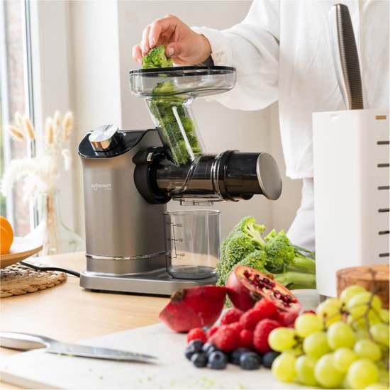Safecourt Kitchen – Slowjuicer – 700 ml & Koude Persing – Voorzien Van Stille Motor En Druppelstop – Voor Vers Sap Van Groenten En Fruit – Grijs Kunststof