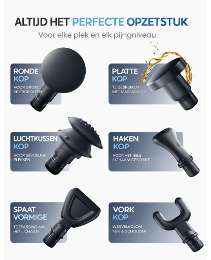 Heldenwerk Massagepistool – 6 opzetstukken, 3200 omw/min, USB-C, spiermassageapparaat – wit
