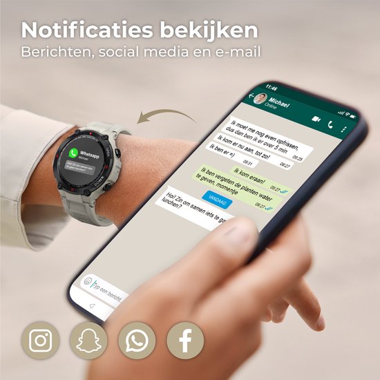 Nuvance - Outdoor Smartwatch - IP67 Waterdicht - Bluetooth Smartwatch voor Dames en Heren - Smartwatches - Sporthorloge met Stappenteller, Calorie Teller, Slaap meter - Geschikt voor alle Smartphones - Grijs