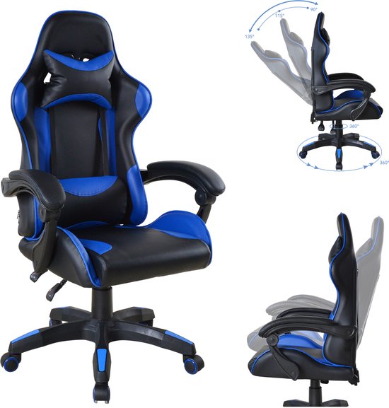 VDD Gaming - Gamestoel - Game Stoel - Gamingstoel - Gamestoel Zwart- Gamestoel Blauw - Bureaustoel - Bureau Stoel - Verstelbaar - Ergonomisch - Max 120 kg