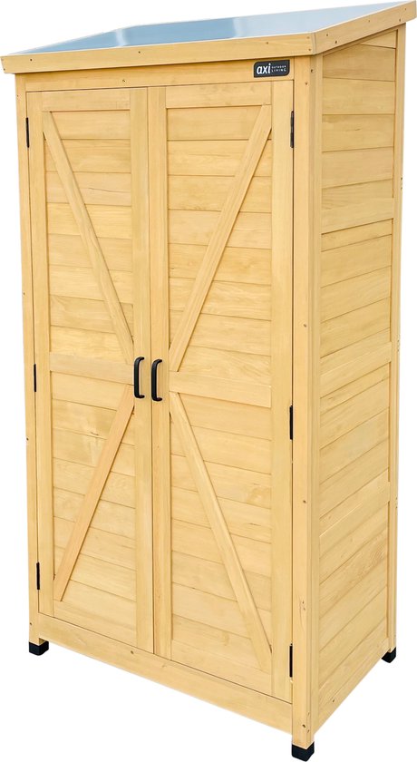 AXI Hugo houten opbergkast Bruin - Tuinkast met Verzinkt dak - 3 legplanken en bodem - FSC hout - Magneetsluiting - 85x52x174cm