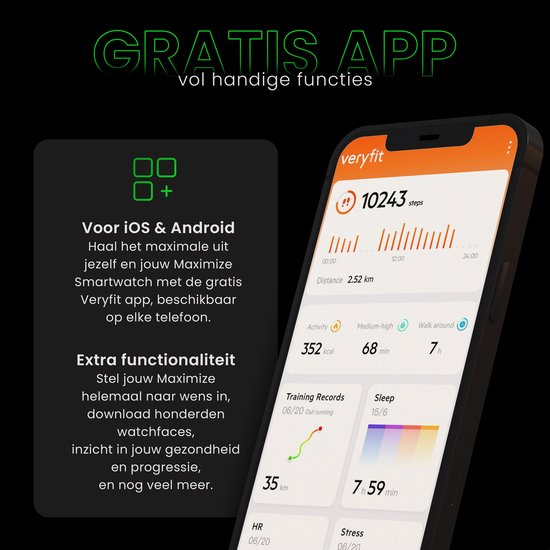 Maoo Maximize Smartwatch – Volledige Belfunctie, Hartslagmeter, Stappenteller, Multisport – Android & iOS – Zwart