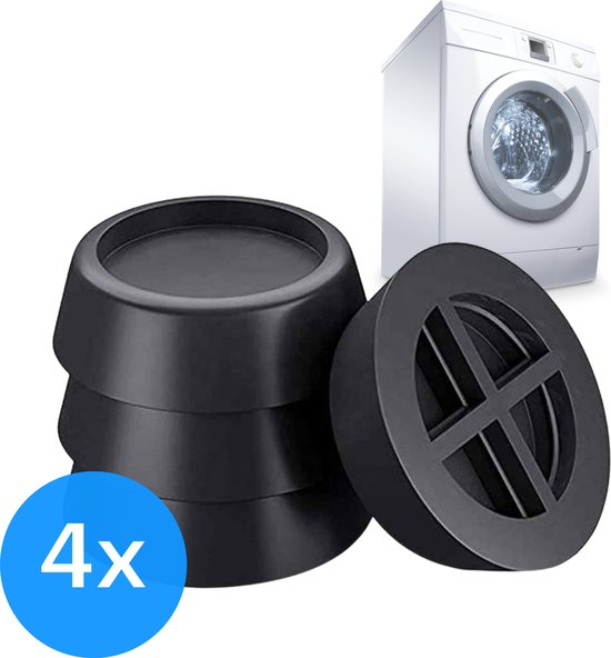 TIKKENS Trillingsdempers Wasmachine/Droogkast - Set van 4 stuks - Trillingsmat - Voetjes Droger - Demper - Anti Vibratie - Antislip Rubber - Zwart