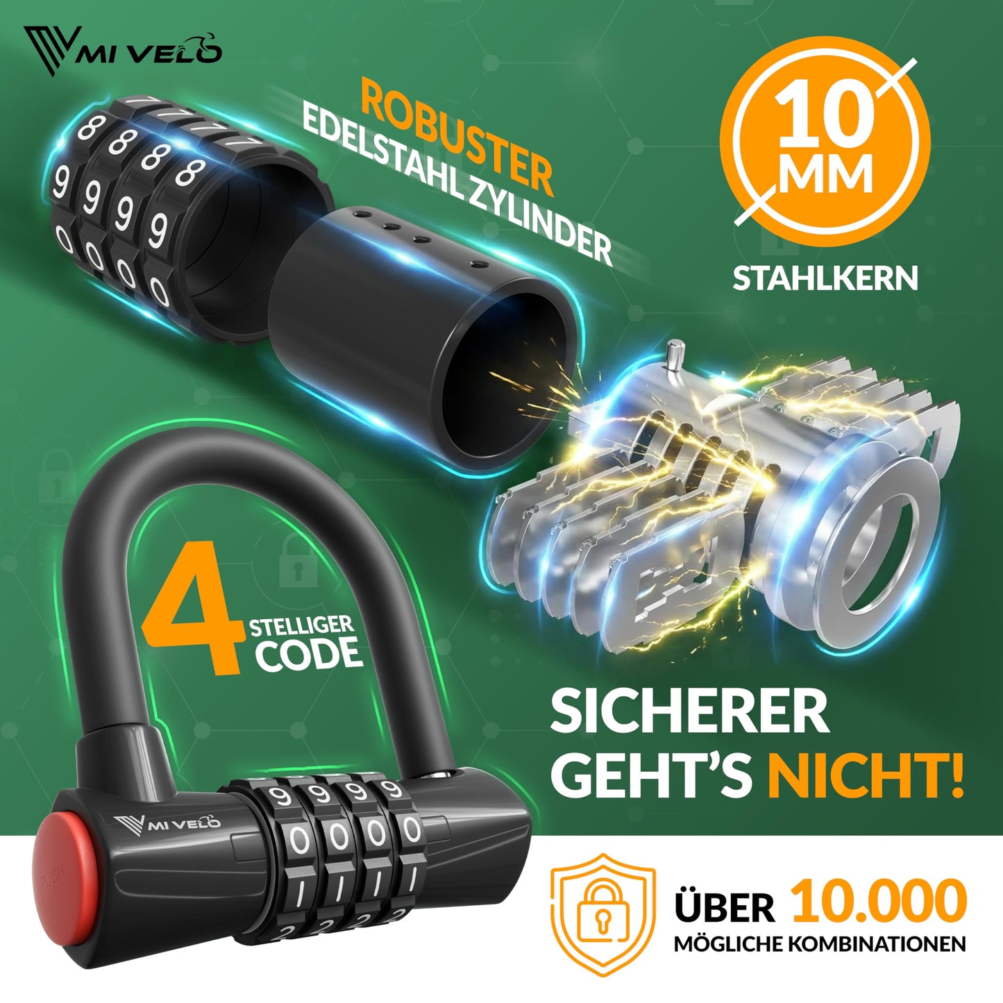 MIVELO kabelslot - fietsslot met cijfercode - 200 cm stalen kabel - 4 cijfer combinatie