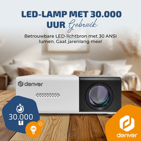 Denver Mini Beamer - Full HD 1920*1080P - 30 ANSI Lumen - Projector - Thuisbioscoop - HDMI - USB-C - PR1000