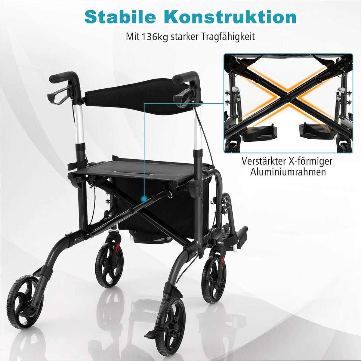 Coast Opvouwbare Rollator - Multifunctioneel - Verstelbare Hoogte - Met Tas en Stokhouder - Zwart