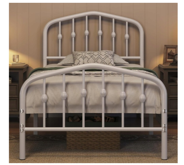 Yaheetech Eenpersoonsbed Metaal Vintage - Wit - 90 x 190 cm