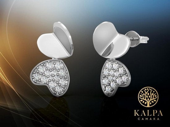 Yolora Dames Oorbellen Hartje - Kalpa Camaka Kristallen - Zilverkleurig - 18K Witgoud Verguld - Vrouwen Oorknoppen Zilver - Mooie Cadeauverpakking- Exclusieve Geschenkverpakking - Moederdag Cadeautje