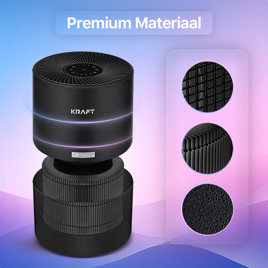 KRAFT Luchtreiniger - 240 m3/u - HEPA 13 Filter - Air Purifier - Zwart