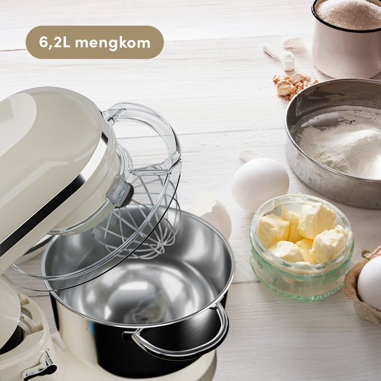 KitchenBrothers Keukenrobot - Keukenrobot - 6,2L - Mixer met Mengkom - Keukenmixer - 2000W - Champagne