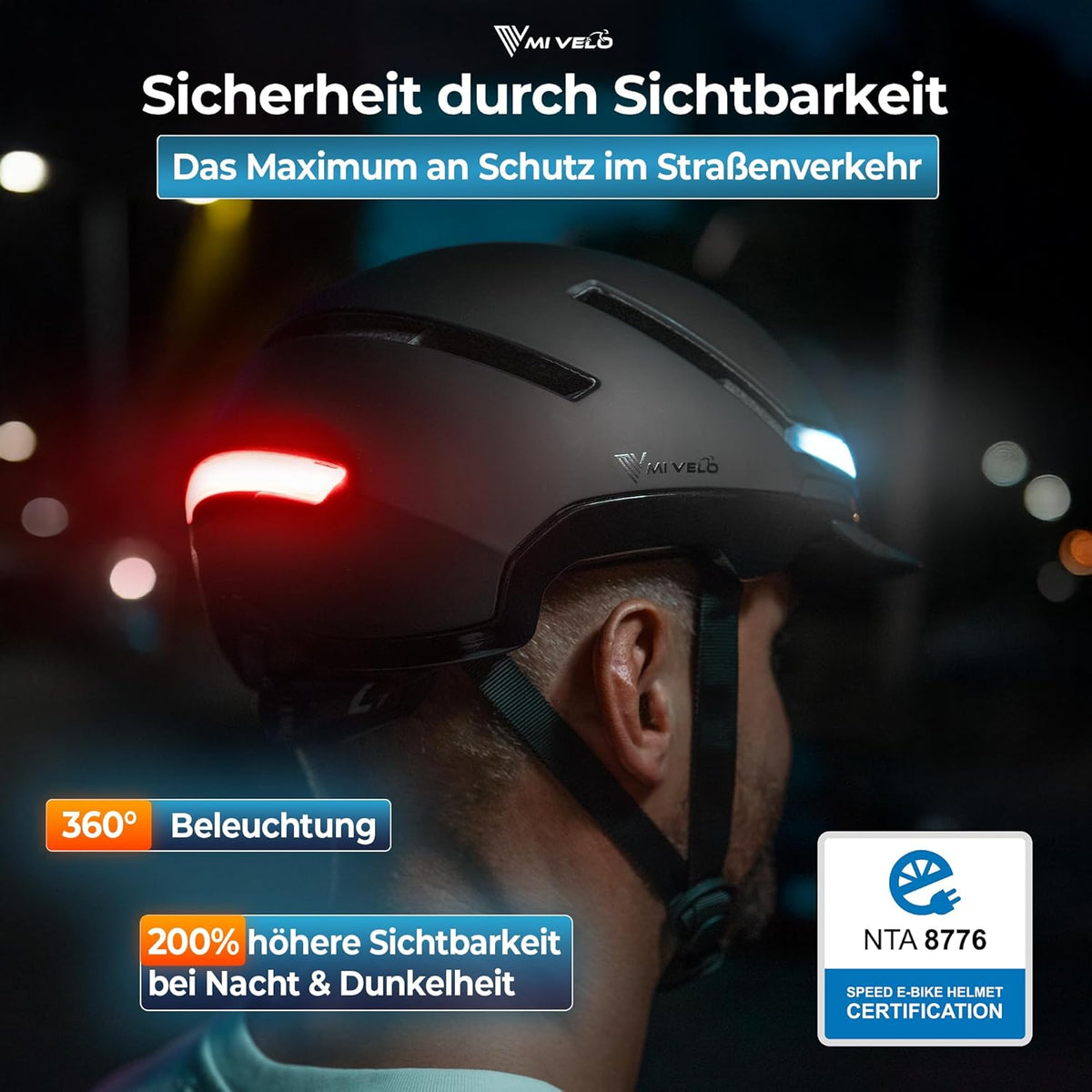Mivelo Unisex Fietshelm NOVA - Met Lampje - NTA Gecertificeerd tot 45km/h - Zwart - Maat L (57-51 cm)