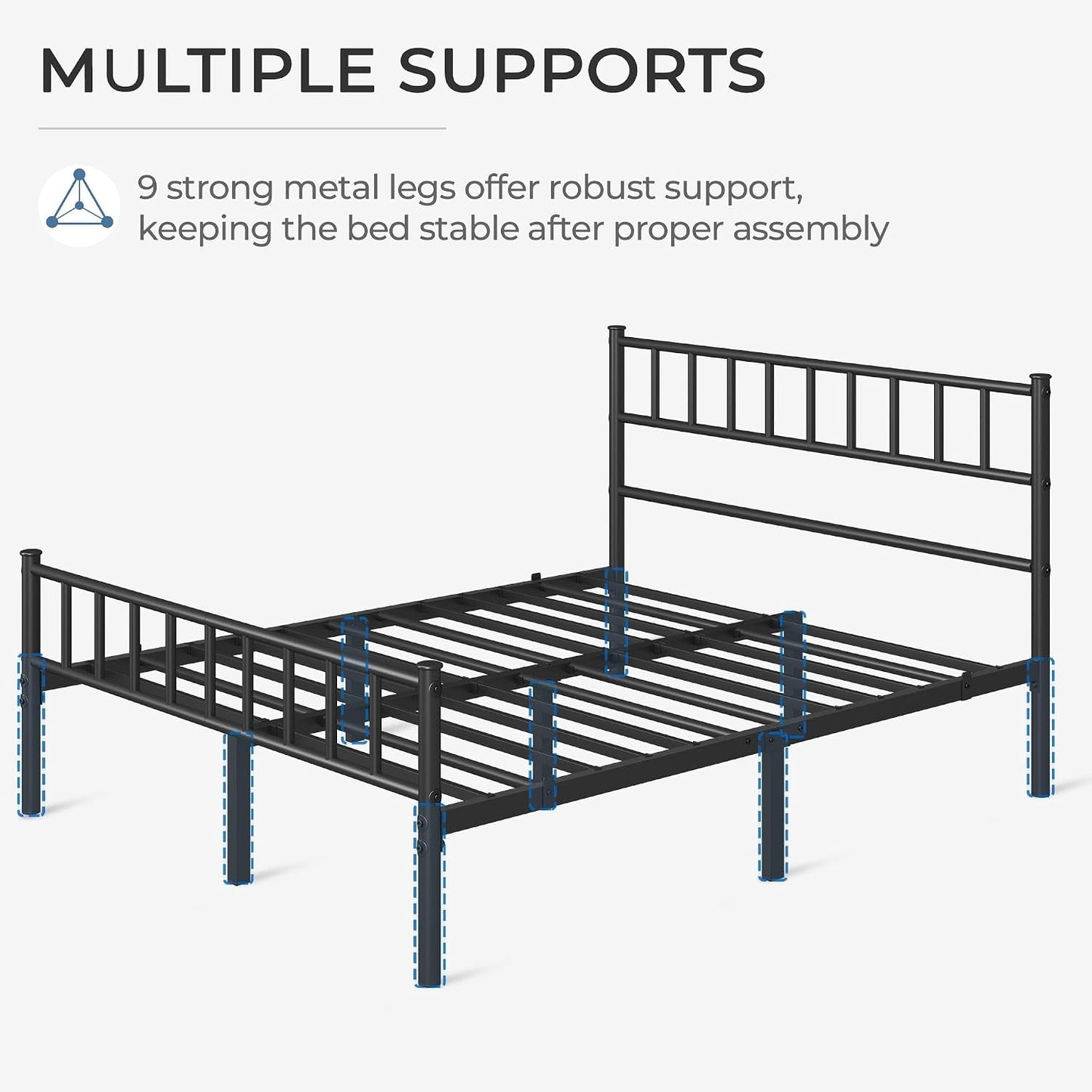 Yaheetech Bedframe 4ft6 - 500 kg - Met Hoofdbord - 32 cm Onderbedopslag - Zwart
