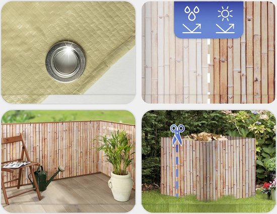 Balkon privacyscherm met bamboepatroon, 5 m x 85 cm