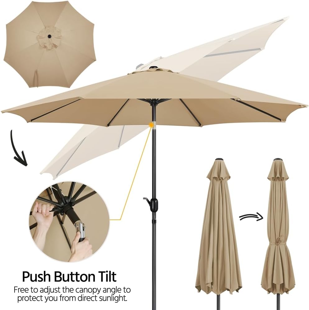 Tuinparasol 300 cm met 8 Baleinen, Zwengel en Ventilatieopening Kaki