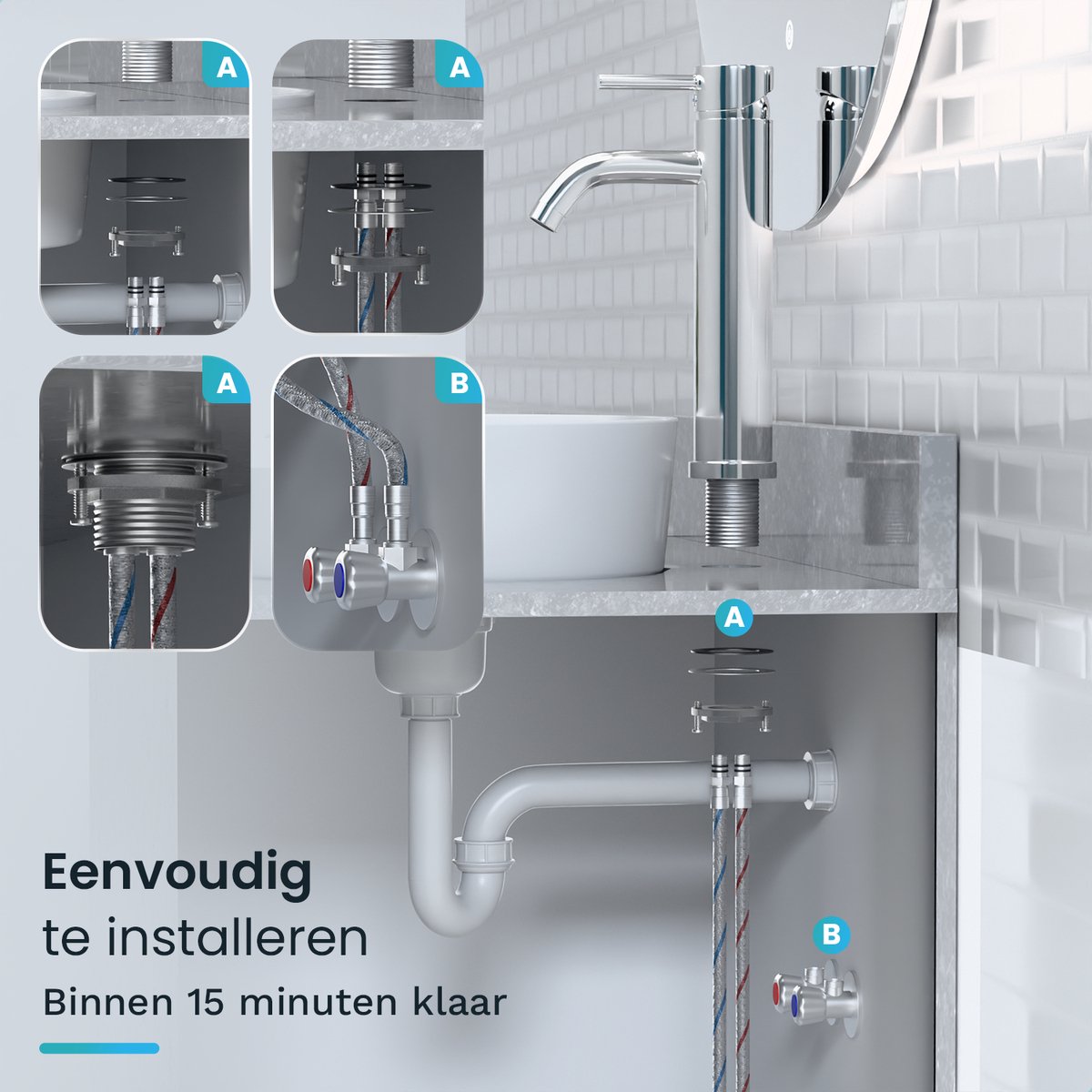Mirlux Wastafelkraan Chrome 29,5 x 17,2 x 5 cm – Badkamer Mengkraan Koud & Warm Water – Fonteinkraan / WC Kraan